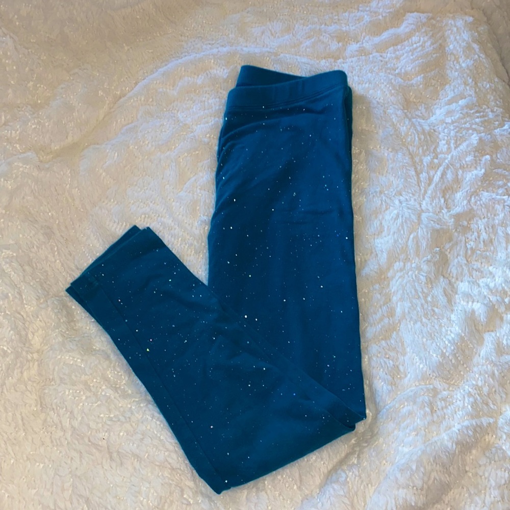 steel blue girls leggings with glitter